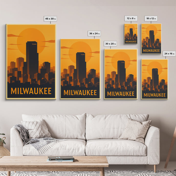 Milwaukee Travel Poster, Canvas Print, Gold Art Deco Poster Art, Milwaukee Travel Art, Fine Art Print, City Art Print, Living Room Wall Art