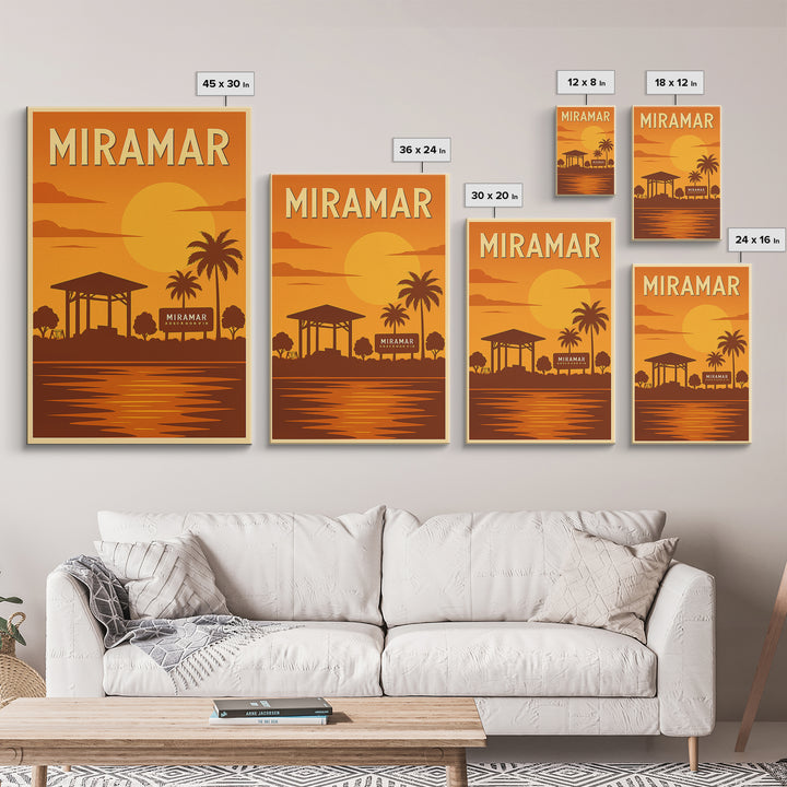 Miramar Florida Travel Poster, Framed Canvas Print, Golden Travel Poster Art, Miramar Poster Print, Modern Wall Decor, Fine Art Print