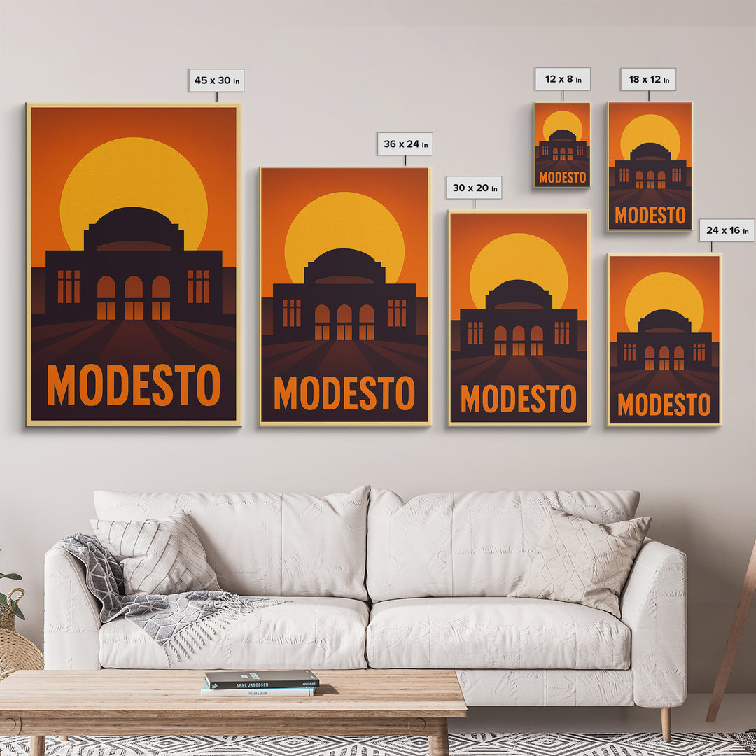 Modesto Travel Poster, Canvas Print, Vintage Deco Wall Art, Modesto City Art, Living Room Wall Art, Gift For Travelers, Vintage Travel Art