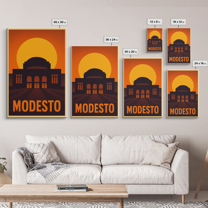 Modesto Travel Poster, Canvas Print, Vintage Deco Wall Art, Modesto City Art, Living Room Wall Art, Gift For Travelers, Vintage Travel Art