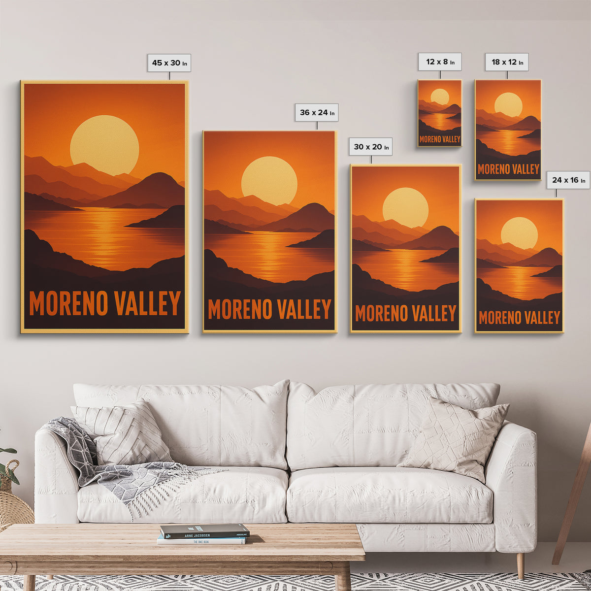 Moreno Valley Travel Poster, Framed Canvas Print, Gold Art Deco Poster Art, Moreno Valley Travel Art, Watercolor Skyline Art, City Art Print