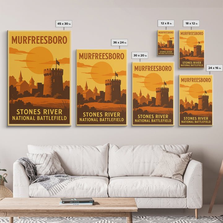 Murfreesboro Tennessee Travel Poster, Canvas Print, Golden Travel Poster Art, Murfreesboro Travel Art, Eclectic Wall Decor, Office Decor