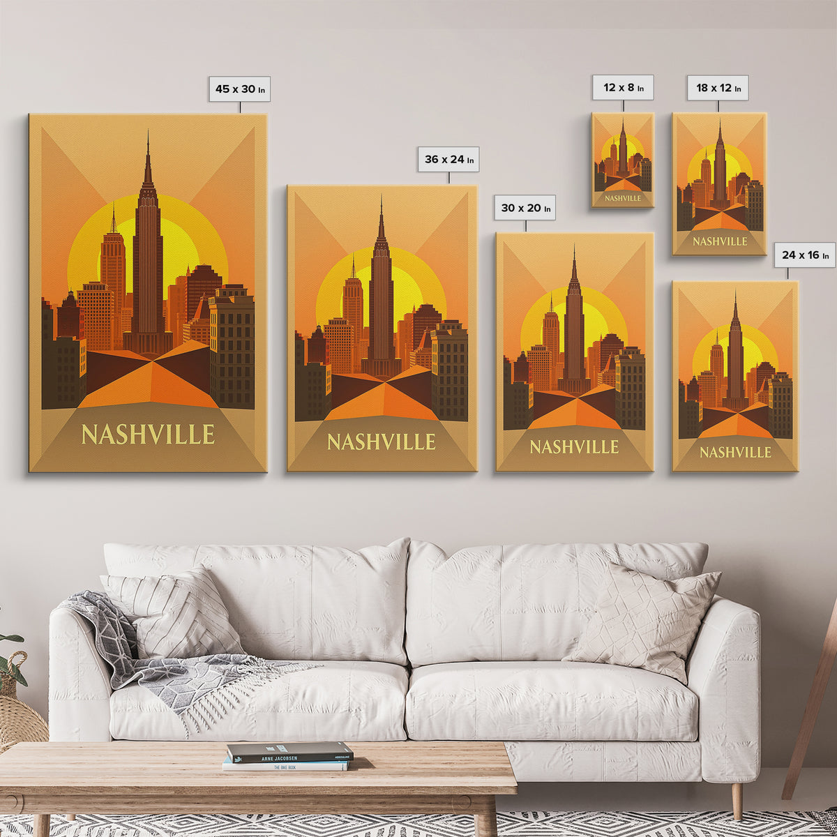 Nashville Tennessee Travel Poster, Framed Canvas Print, Gold Art Deco Poster Art, Nashville City Art, City Art Print, Living Room Wall Art