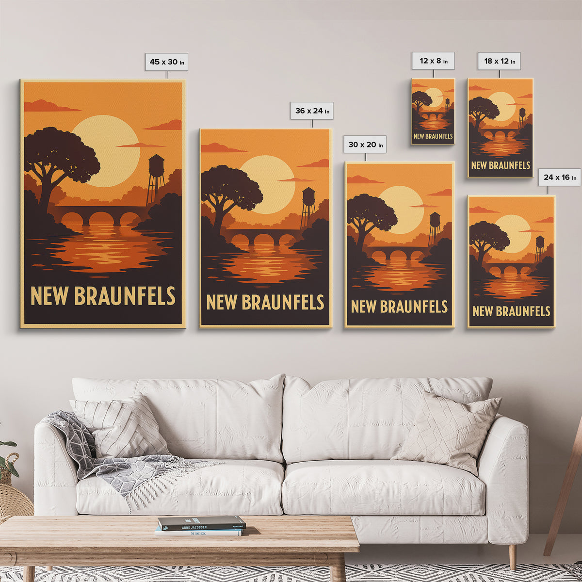 New Braunfels Travel Poster, Canvas Print, Gold Art Deco Poster Art, New Braunfels City Art, City Illustration, Home Office Decor