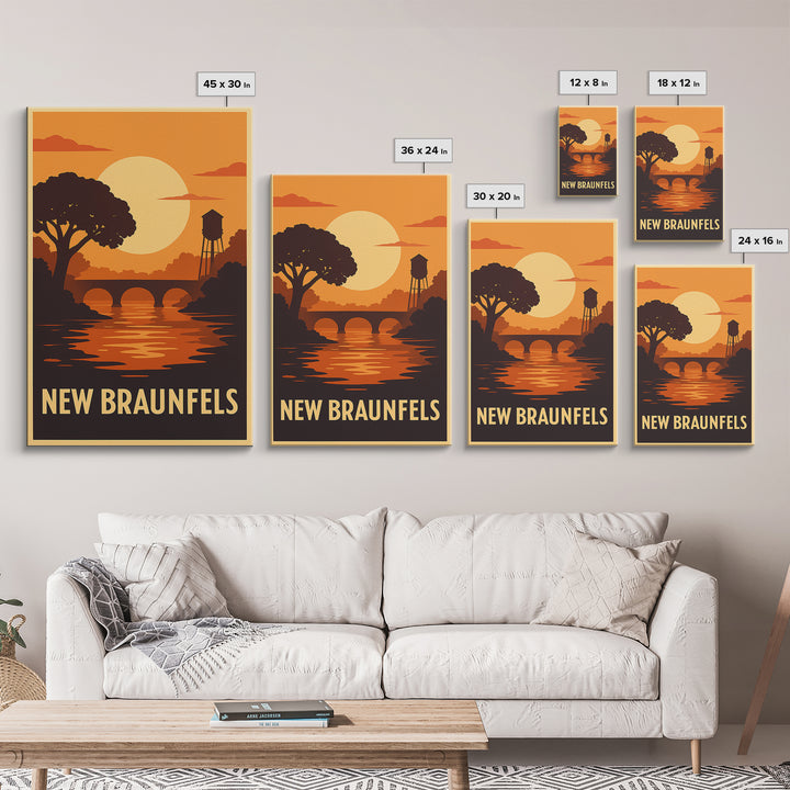 New Braunfels Travel Poster, Canvas Print, Gold Art Deco Poster Art, New Braunfels City Art, City Illustration, Home Office Decor