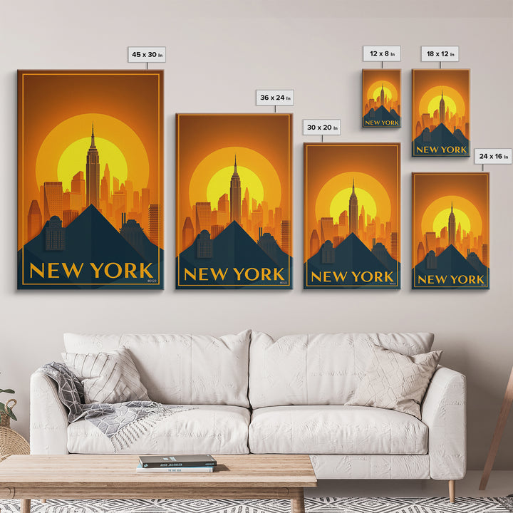 New York City New York Travel Poster, Canvas Print, Gold Art Deco Poster Art, New York Wall Art, Wall Art, Watercolor Skyline Art