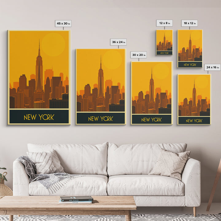 New York Travel Poster, Framed Canvas Print, Gold Art Deco Poster Art, New York Travel Art, City Art Print, Vintage City Poster