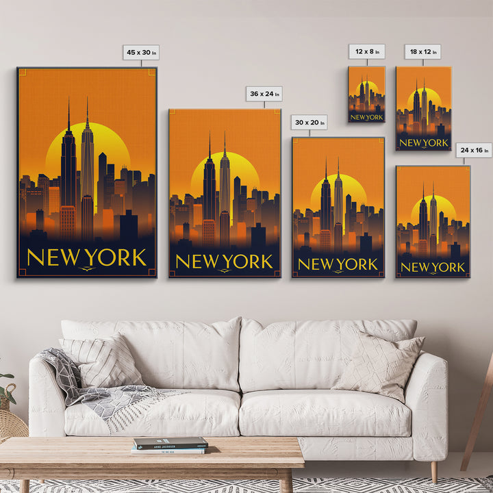 New York Travel Poster, Canvas Print, Gold Art Deco Poster Art, New York City Art, Travel Poster Set, Fine Art Print, Watercolor Cityscape