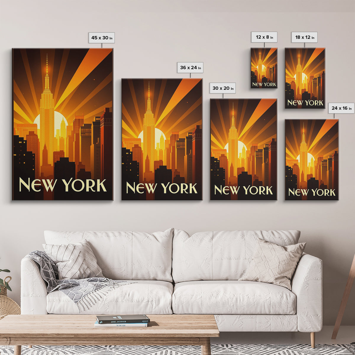 New York Travel Poster, Framed Canvas Print, Golden Travel Poster Art, New York Wall Art, Vintage Travel Art, Vintage City Poster