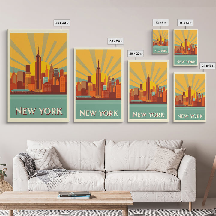 New York Travel Poster, Framed Canvas Print, Vintage Deco Wall Art, New York Poster Print, City Travel Prints, Travel Art Print