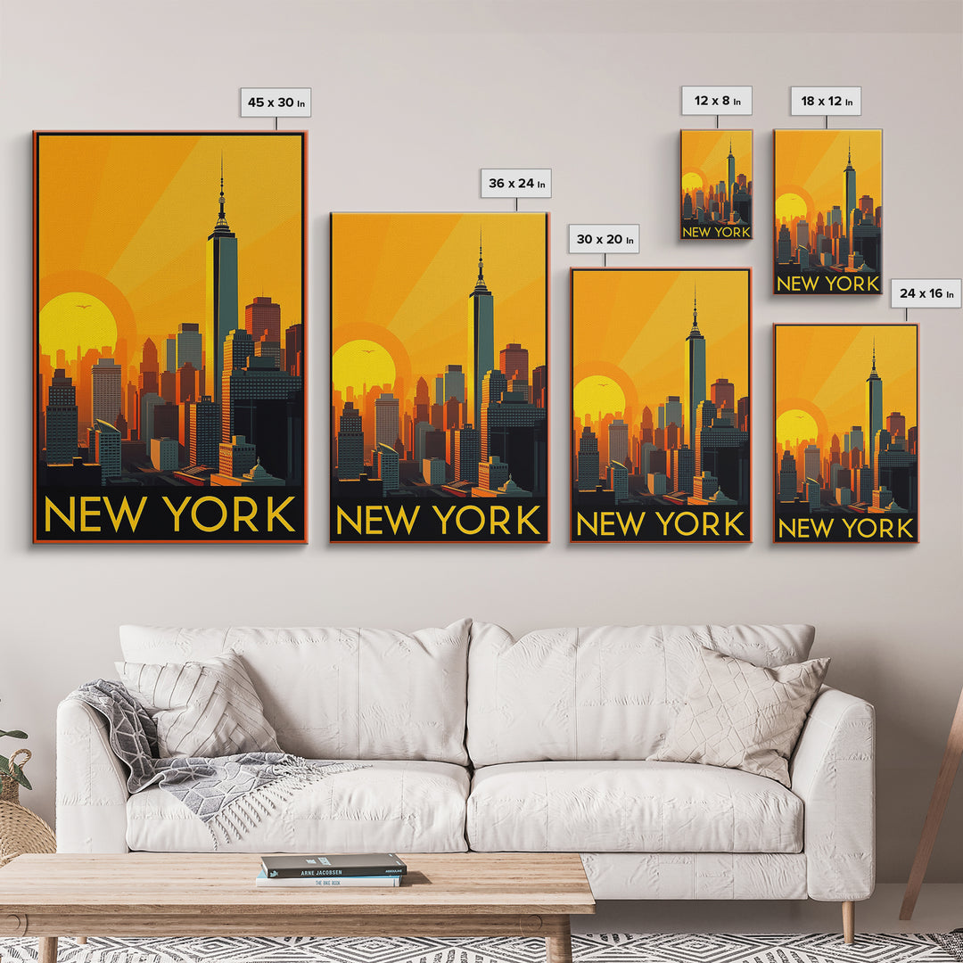 New York Travel Poster, Canvas Print, Warm Sunset Silhouette Art, New York Poster Print, Fine Art Print, Travel Wall Art, Travel Wall Decor