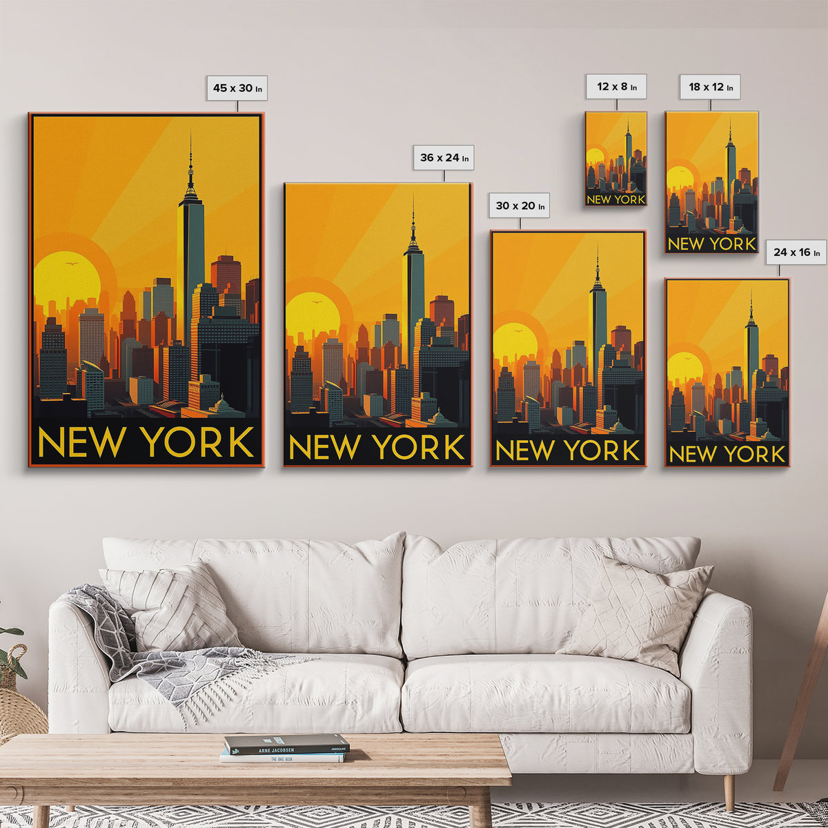 New York Travel Poster, Canvas Print, Warm Sunset Silhouette Art, New York Poster Print, Fine Art Print, Travel Wall Art, Travel Wall Decor