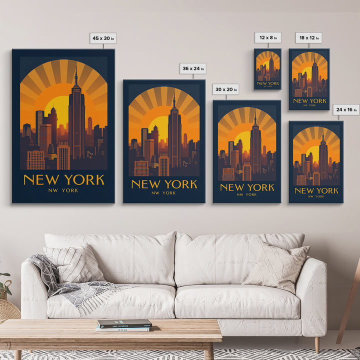 New York Travel Poster, Framed Canvas Print, Gold Art Deco Poster Art, New York Travel Art, Travel Poster Art, Vintage City Art