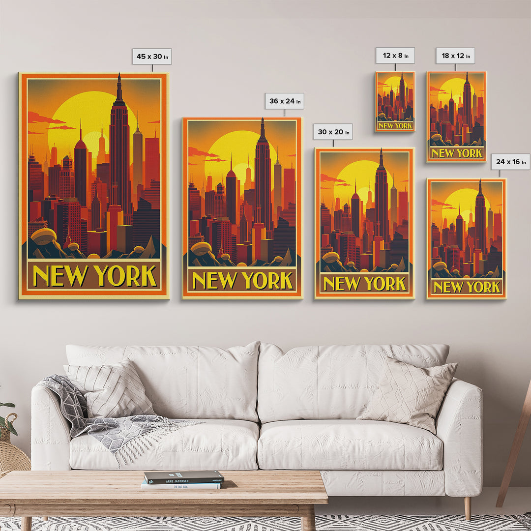 New York Travel Poster, Canvas Print, Gold Art Deco Poster Art, New York Poster Print, Wanderlust Decor, Fine Art Print, Home Office Decor