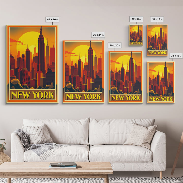 New York Travel Poster, Canvas Print, Gold Art Deco Poster Art, New York Poster Print, Wanderlust Decor, Fine Art Print, Home Office Decor