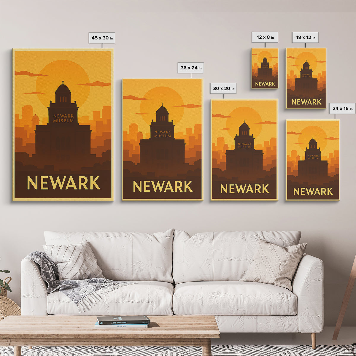 Newark Travel Poster, Framed Canvas Print, Warm Sunset Silhouette Art, Newark City Art, Home Office Decor, Gift For Travelers, Design 2