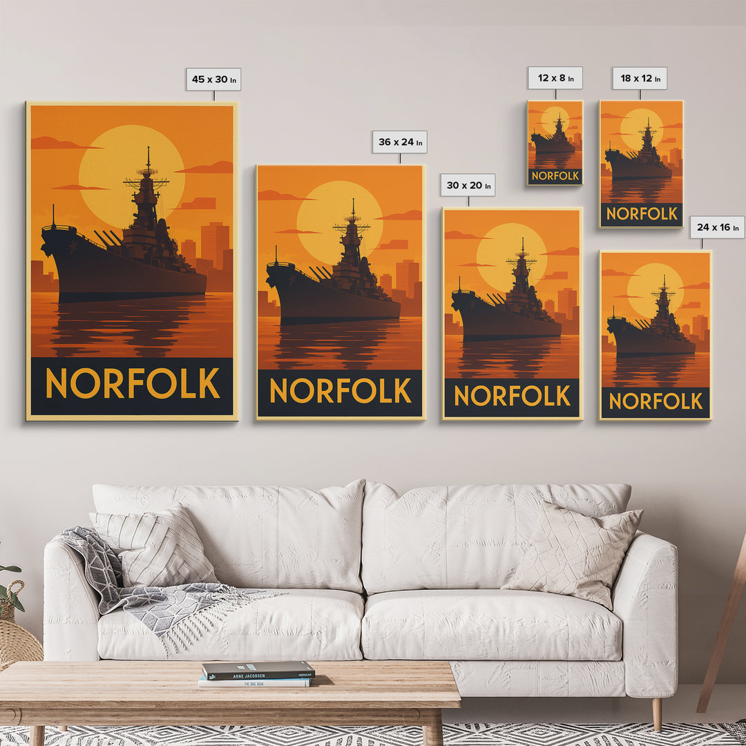 Norfolk Travel Poster, Framed Canvas Print, Vintage Deco Wall Art, Norfolk City Art, Retro Travel Print, Vintage Travel Art, Travel Print