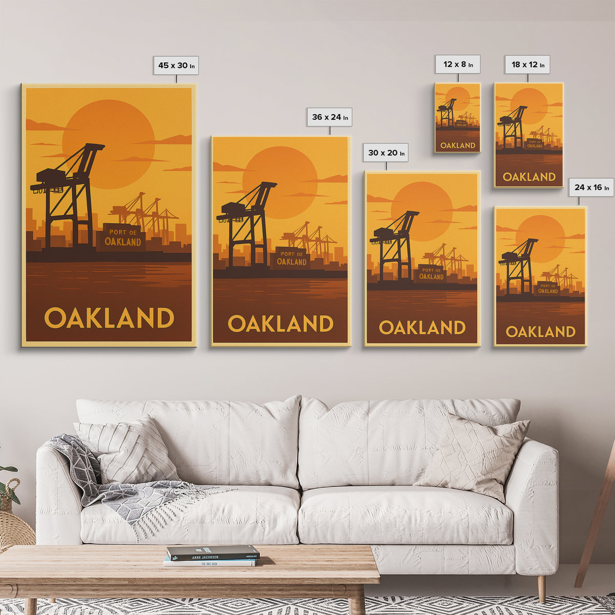 Oakland Travel Poster, Canvas Print, Golden Travel Poster Art, Oakland Poster Print, Watercolor Downtown Skyline, Office Decor, Poster Art