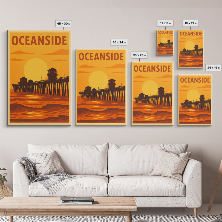 Oceanside California Travel Poster, Canvas Print, Warm Sunset Silhouette Art, Oceanside Poster Print, City Art Print, City Travel Prints
