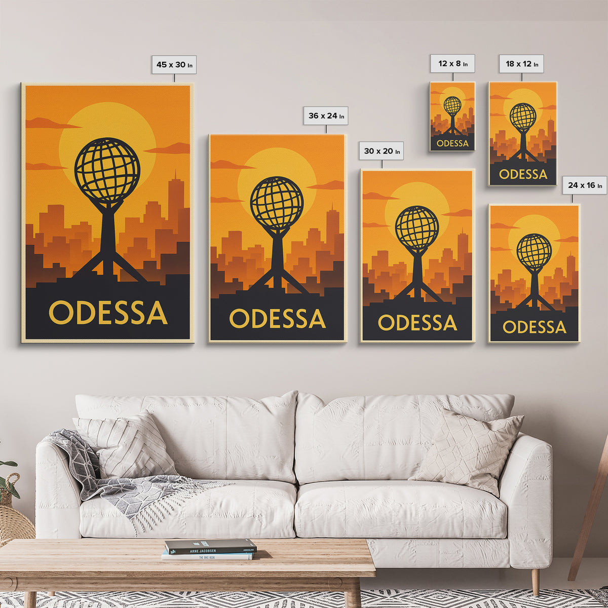 Odessa Travel Poster, Framed Canvas Print, Warm Sunset Silhouette Art, Odessa Poster Print, City Travel Prints, Retro Travel Print