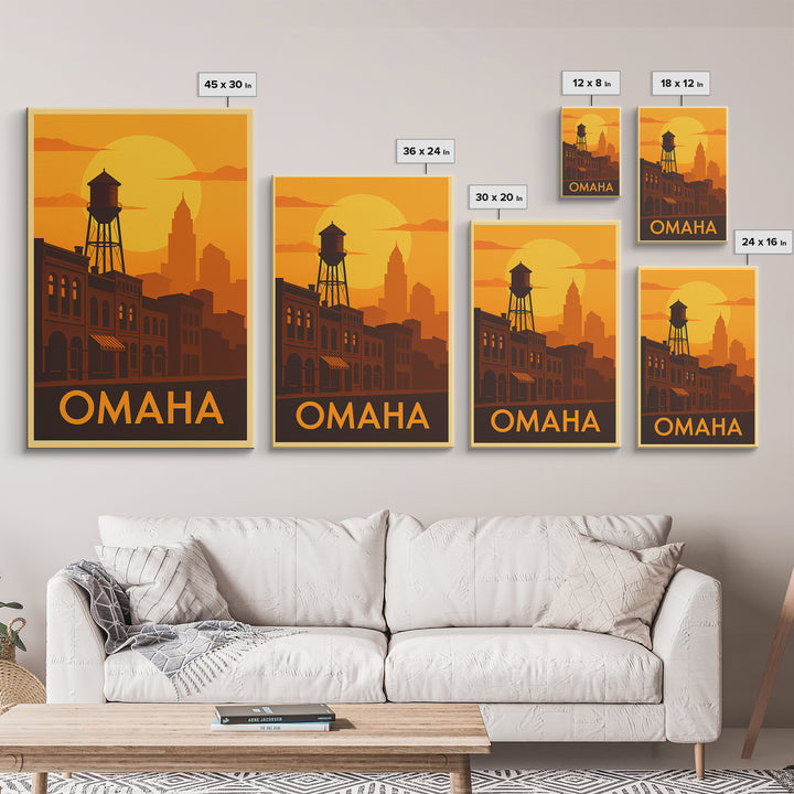 Omaha Travel Poster, Canvas Print, Gold Art Deco Poster Art, Omaha Art Print, Home Office Decor, Eclectic Wall Decor, Wanderlust Decor