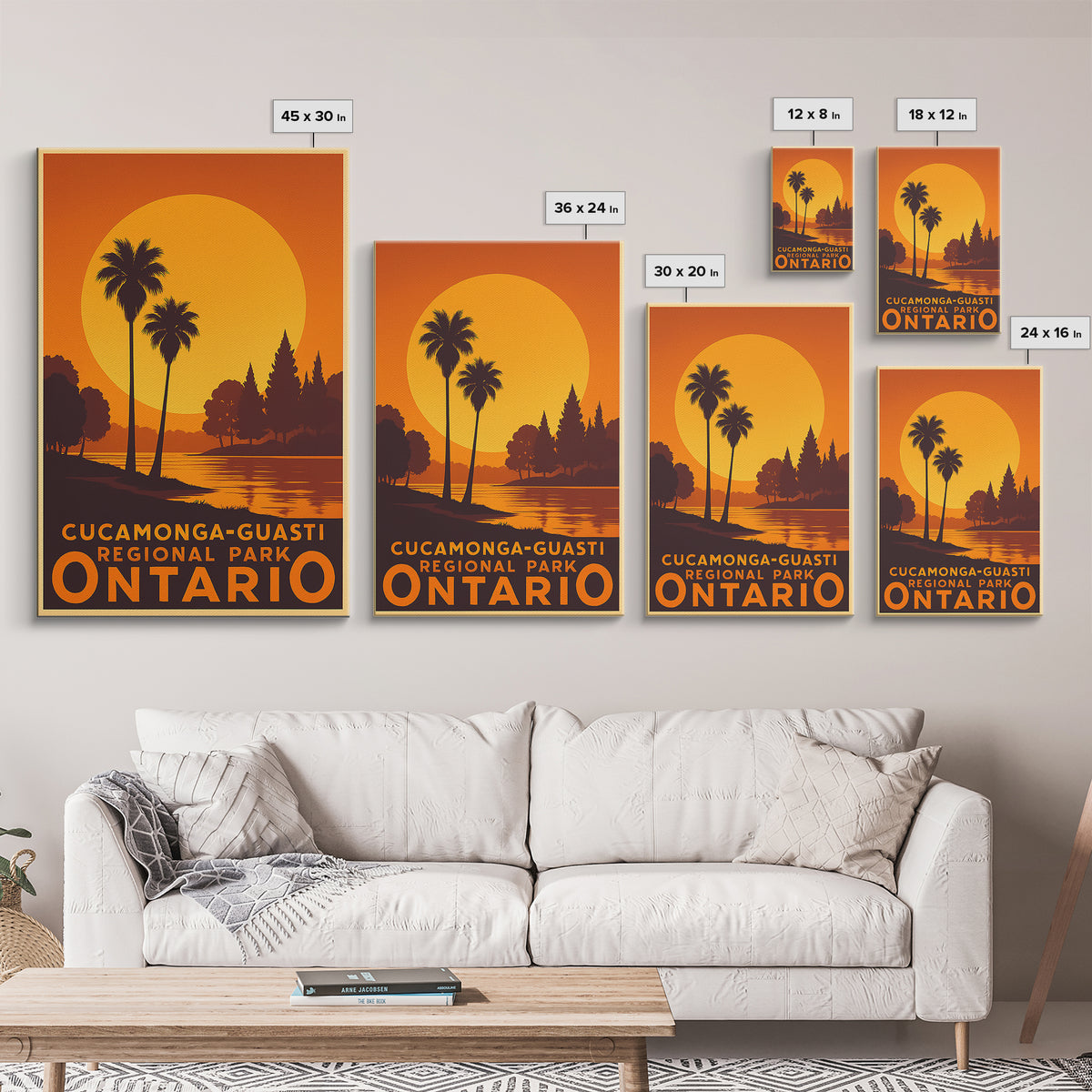 Ontario Travel Poster, Canvas Print, Warm Sunset Silhouette Art, Ontario Poster Print, City Illustration, Vintage Travel Print
