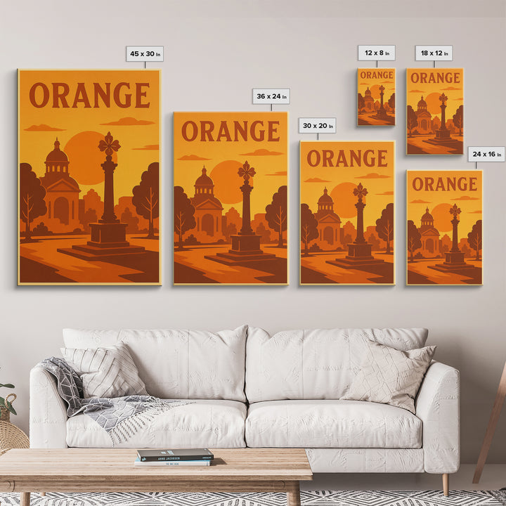 Orange California Travel Poster, Canvas Print, Warm Sunset Silhouette Art, Orange Wall Art, Travel Print, Wall Decor, City Travel Prints