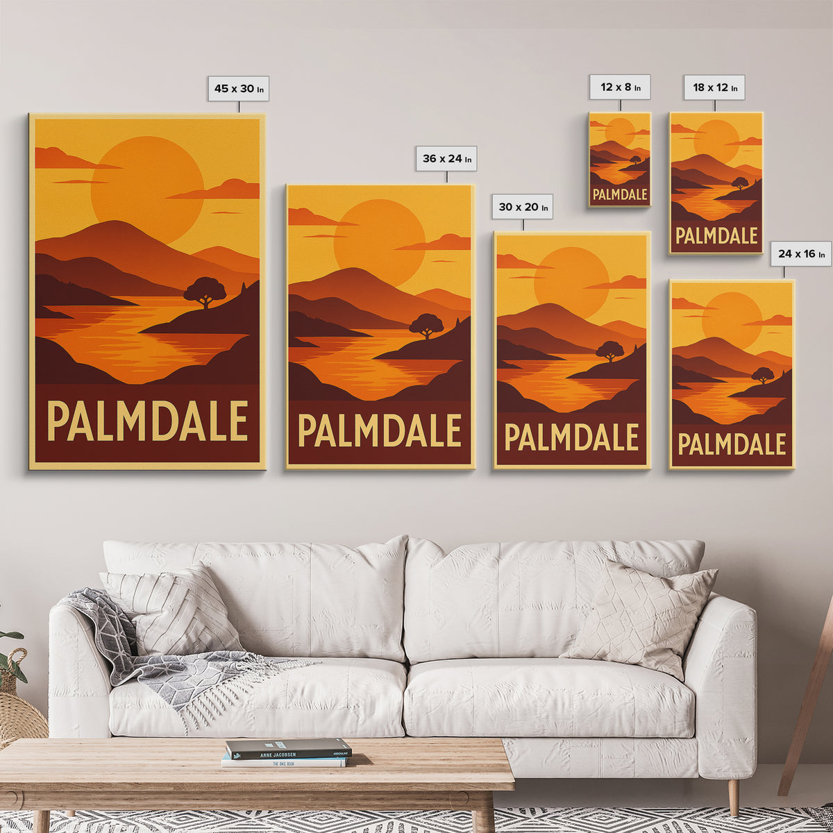 Palmdale Travel Poster, Canvas Print, Golden Travel Poster Art, Palmdale Wall Art, Modern Wall Decor, Watercolor Cityscape, Travel Gift