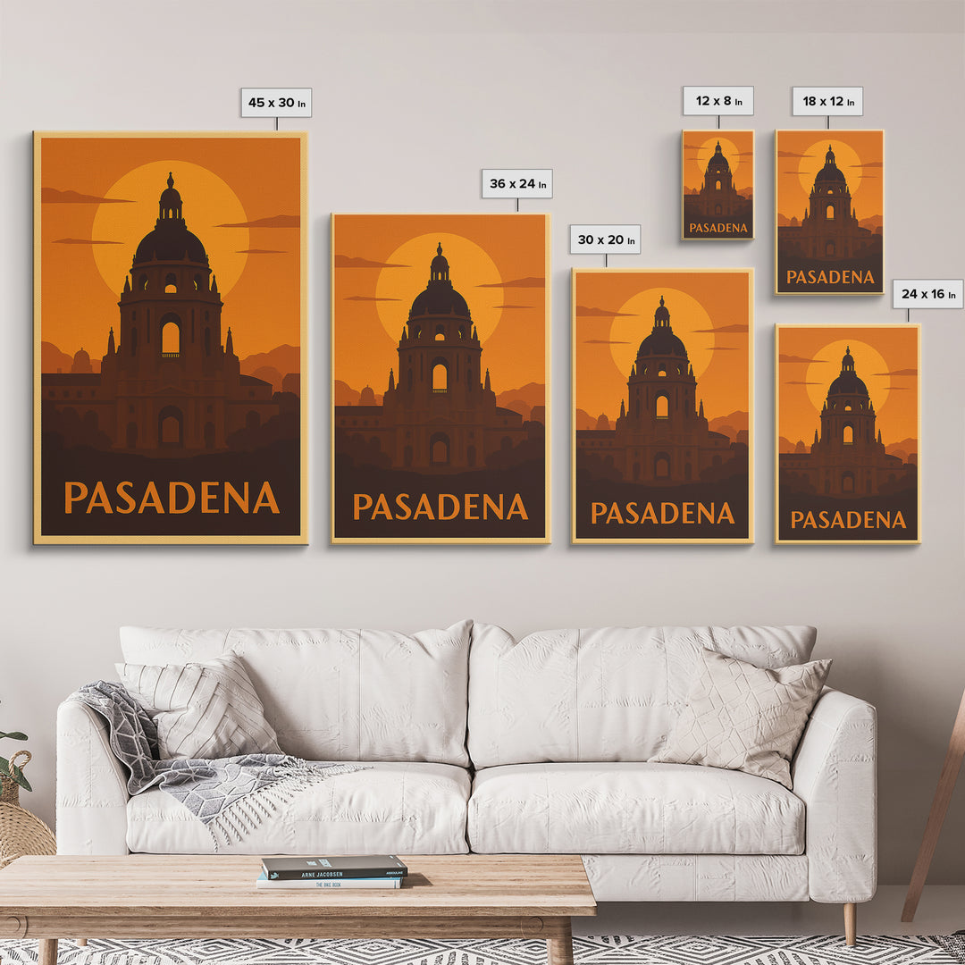 Pasadena Travel Poster, Framed Canvas Print, Golden Travel Poster Art, Pasadena Art Print, City Travel Prints, Retro Travel Print