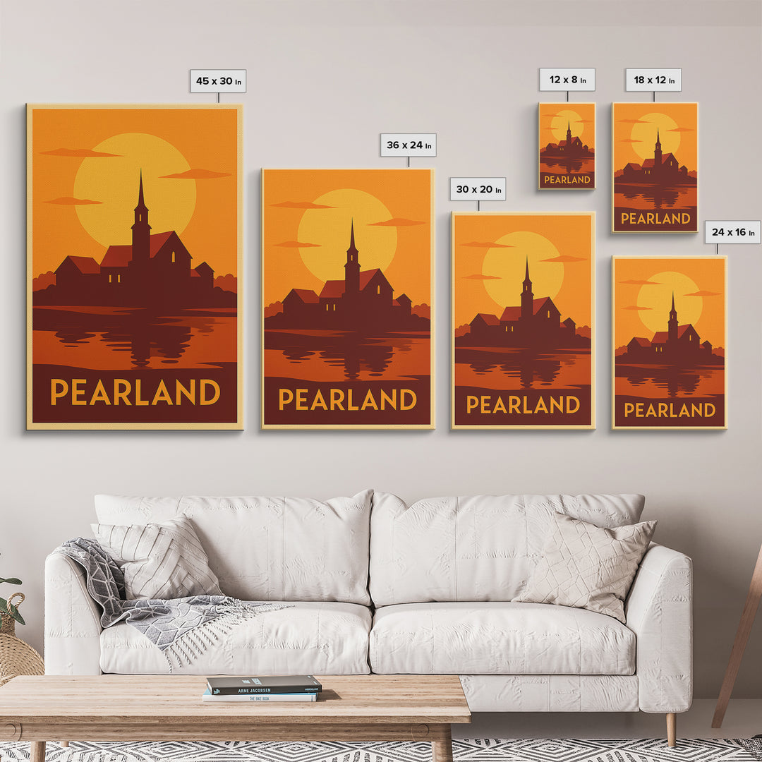 Pearland Travel Poster, Framed Canvas Print, Golden Travel Poster Art, Pearland Wall Art, Travel Poster Set, Travel Art Print, Design 2