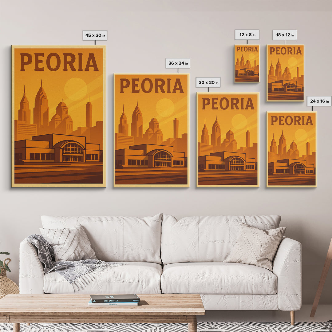 Peoria Travel Poster, Canvas Print, Vintage Deco Wall Art, Peoria City Art, Retro Travel Print, City Art Print, City Travel Prints