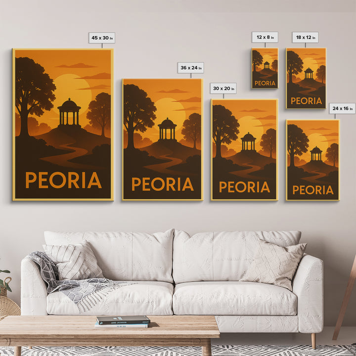 Peoria Travel Poster, Framed Canvas Print, Gold Art Deco Poster Art, Peoria Travel Art, Home Office Decor, Travel Wall Art, City Art Print