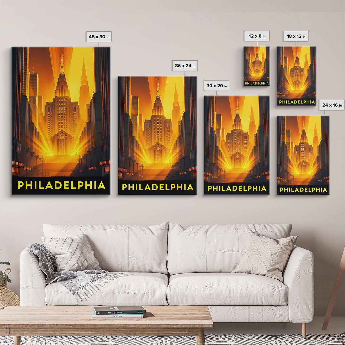 Philadelphia Travel Poster, Framed Canvas Print, Gold Art Deco Poster Art, Philadelphia City Art, Travel Art Print, Vintage City Poster