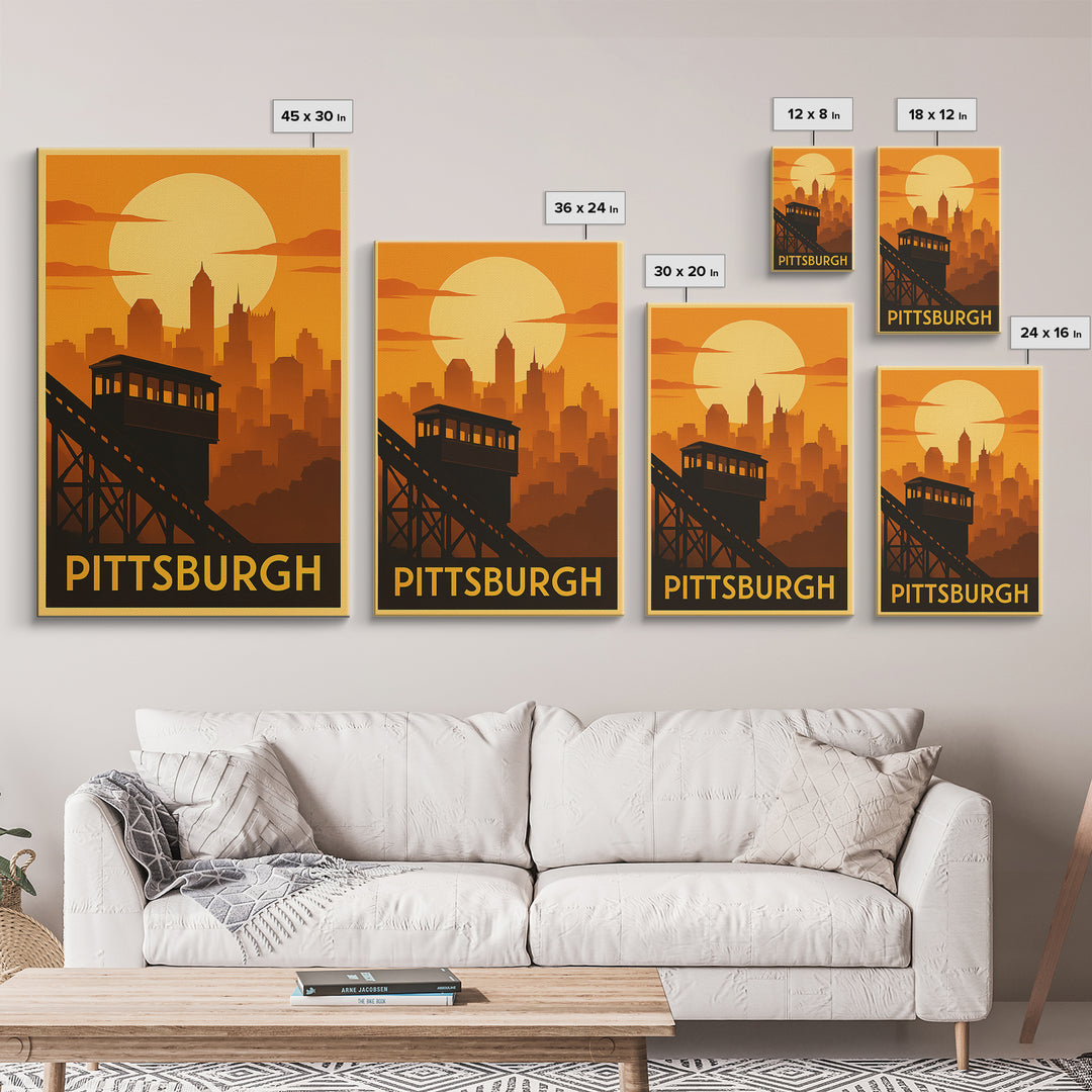 Pittsburgh Travel Poster, Framed Canvas Print, Gold Art Deco Poster Art, Pittsburgh Poster Print, Travel Poster Art, Travel Wall Art