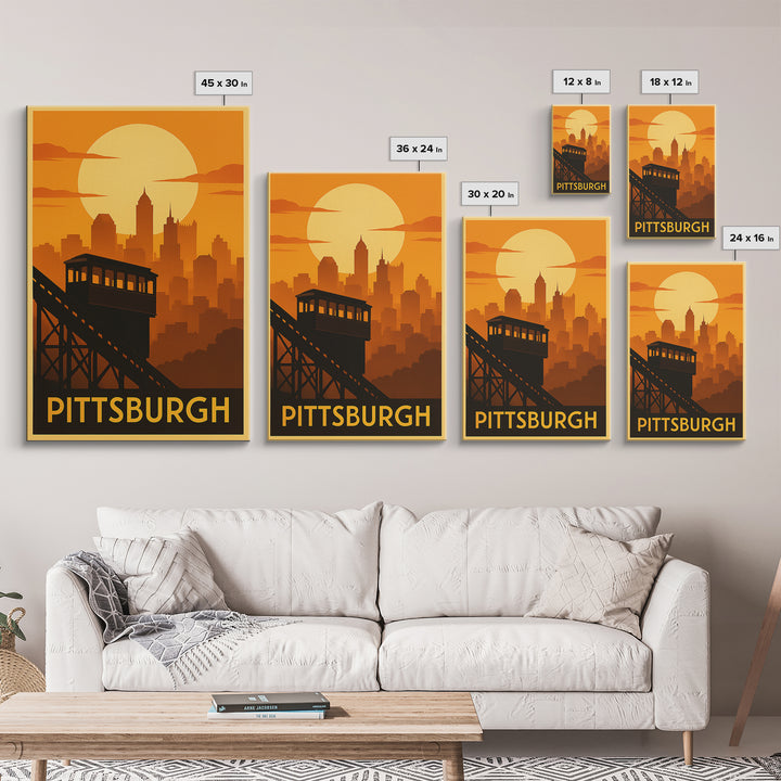 Pittsburgh Travel Poster, Framed Canvas Print, Gold Art Deco Poster Art, Pittsburgh Poster Print, Travel Poster Art, Travel Wall Art