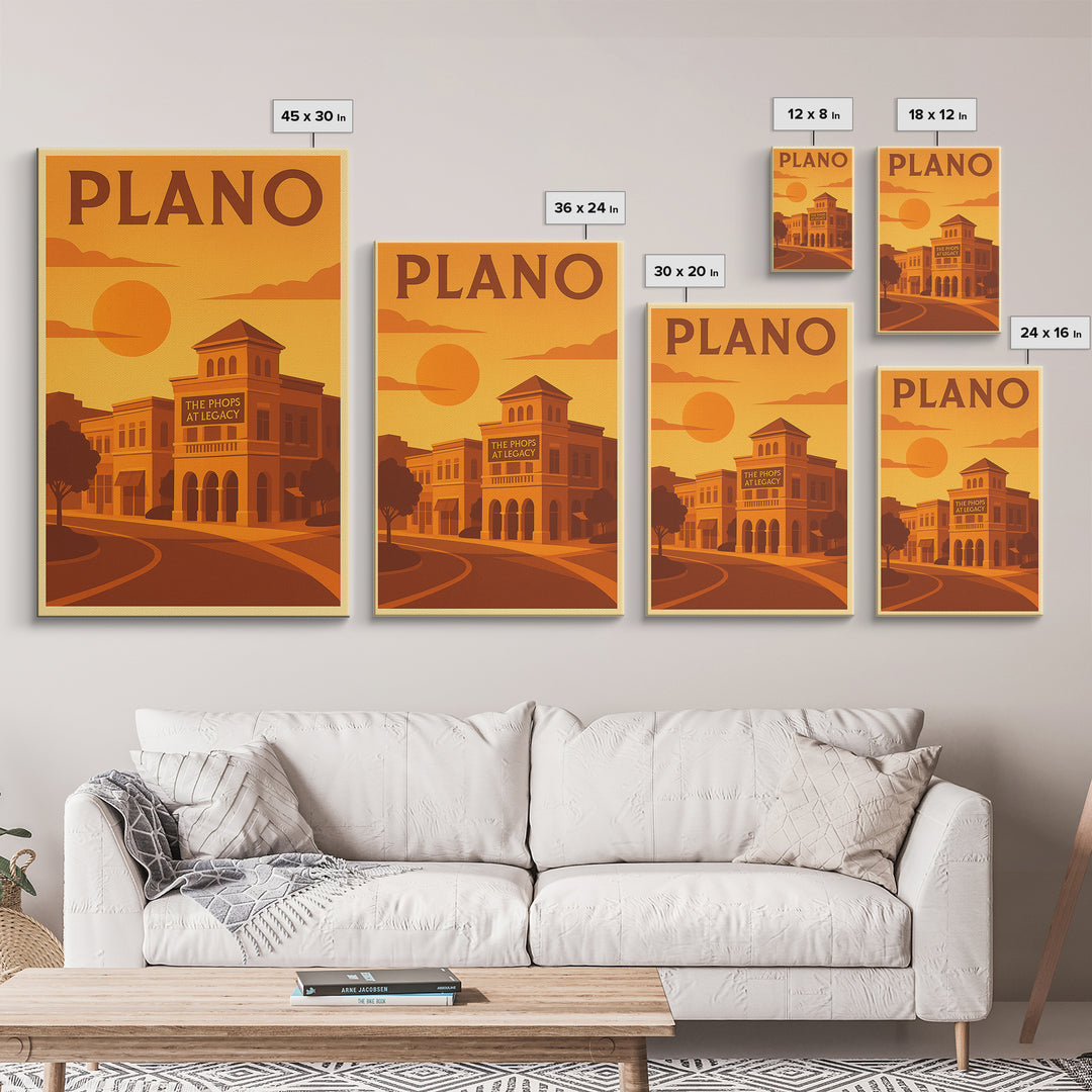 Plano Texas Travel Poster, Canvas Print, Gold Art Deco Poster Art, Plano City Art, Vintage Travel Art, Vintage City Poster, City Art Print