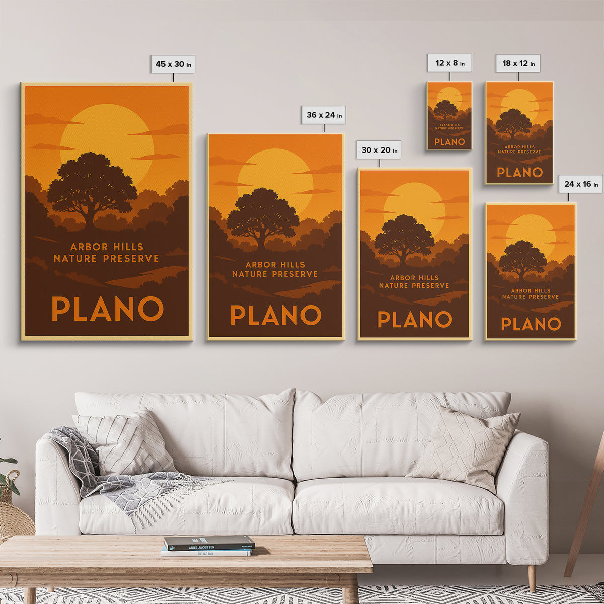 Plano Travel Poster, Framed Canvas Print, Golden Travel Poster Art, Plano Poster Print, Travel Wall Decor, Living Room Wall Art