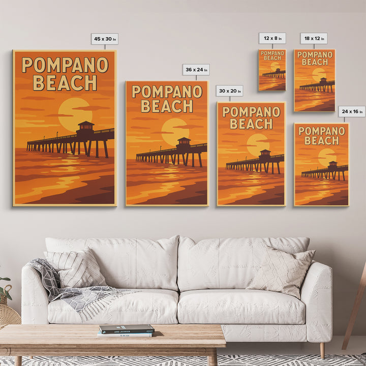 Pompano Beach Florida Travel Poster, Canvas Print, Golden Travel Poster Art, Pompano Beach Wall Art, Travel Poster Set, Vintage City Art