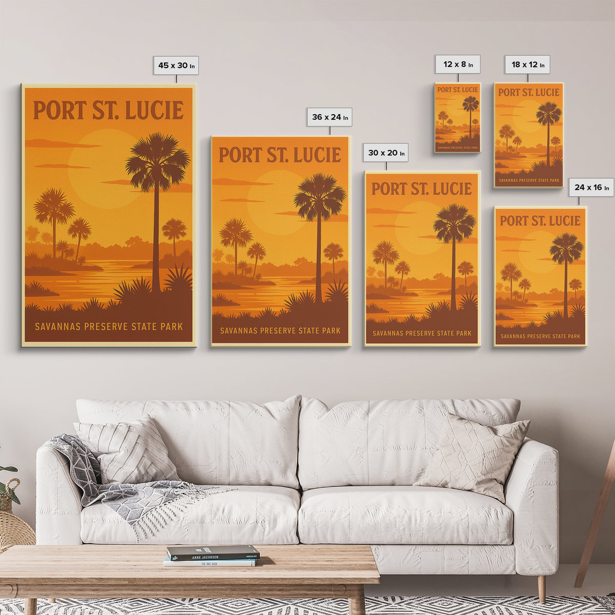 Port St Lucie Florida Travel Poster, Canvas Print, Gold Art Deco Poster Art, Port St Lucie Poster Print, Travel Wall Decor, Fine Art Print