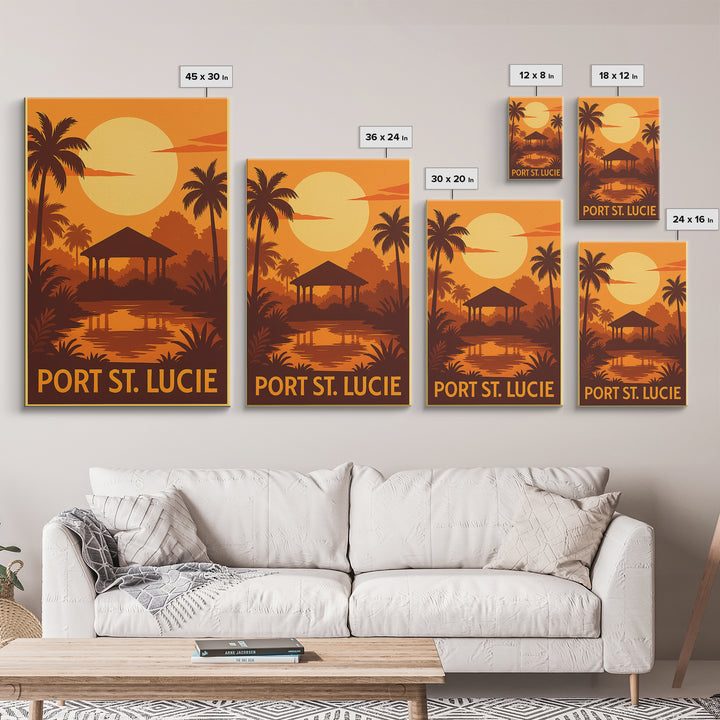 Port St Lucie Travel Poster, Canvas Print, Warm Sunset Silhouette Art, Port St Lucie City Art, City Illustration, City Travel Prints