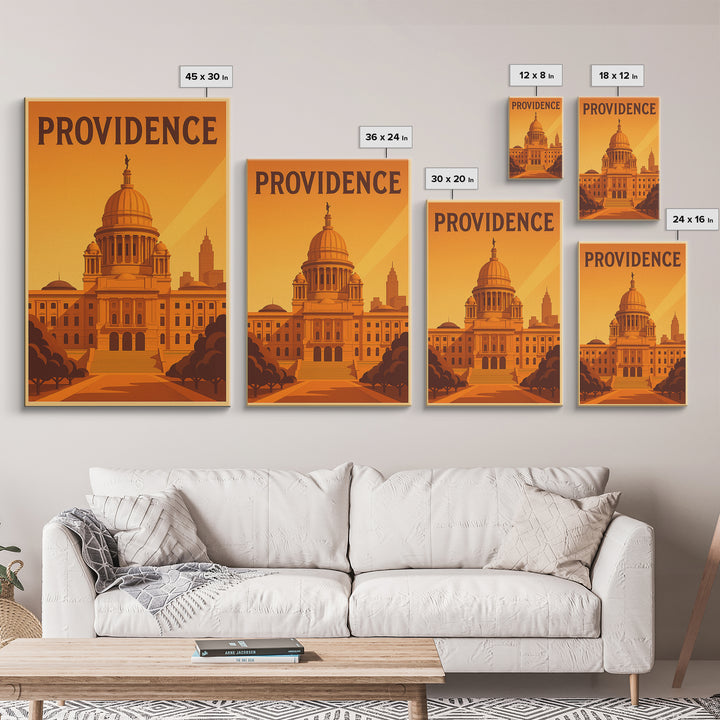 Providence Rhode Island Travel Poster, Canvas Print, Warm Sunset Silhouette Art, Providence Print, Gift For Travelers, Travel Wall Art