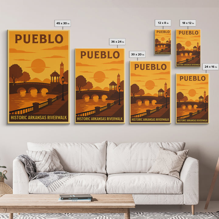 Pueblo Colorado Travel Poster, Canvas Print, Golden Poster Art, Pueblo Poster Print, Travel Wall Art, City Art Print, Watercolor Skyline Art