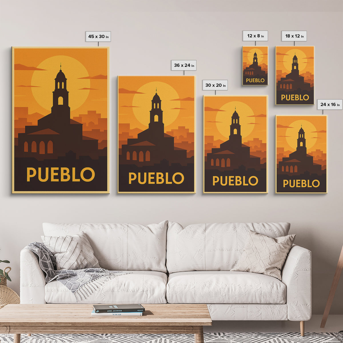 Pueblo Travel Poster, Framed Canvas Print, Gold Art Deco Poster Art, Pueblo City Art, Travel Wall Decor, Home Office Decor, Travel Print