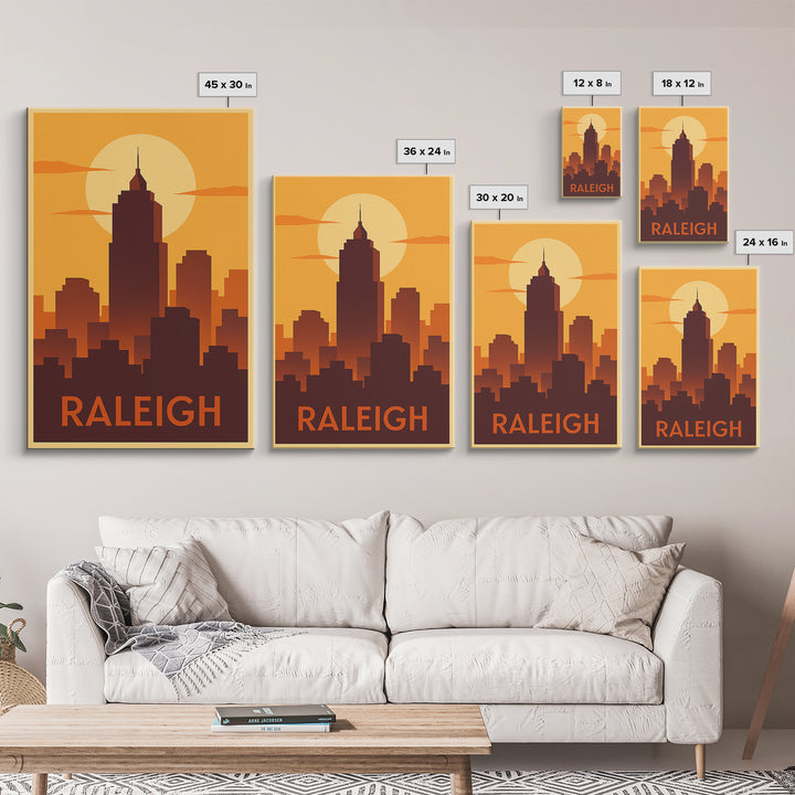 Raleigh Travel Poster, Framed Canvas Print, Golden Travel Poster Art, Raleigh Travel Art, Living Room Wall Art, City Travel Prints