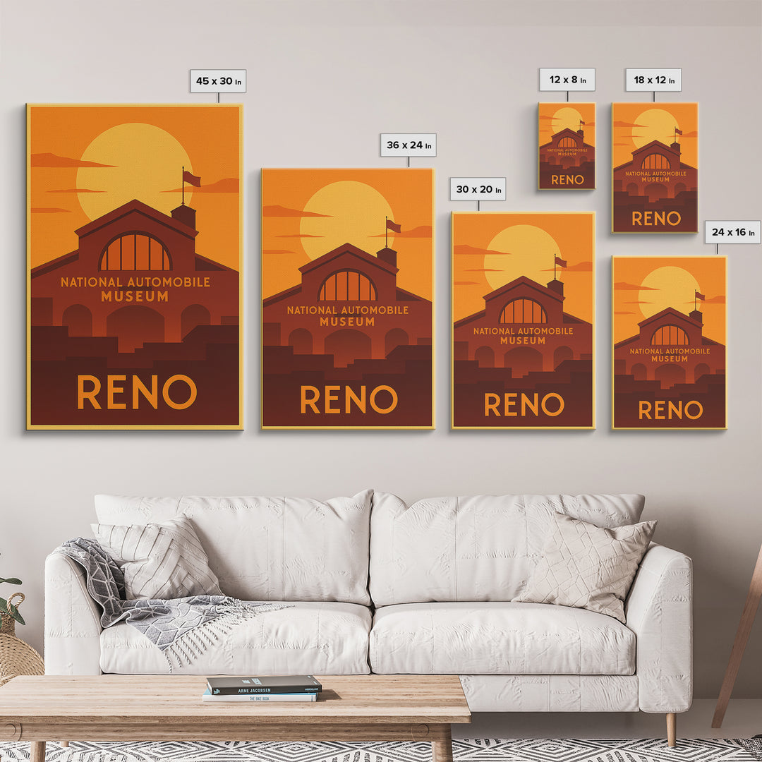 Reno Travel Poster, Canvas Print, Gold Art Deco Poster Art, Reno Travel Art, Travel Art Print, City Travel Prints, Eclectic Wall Decor