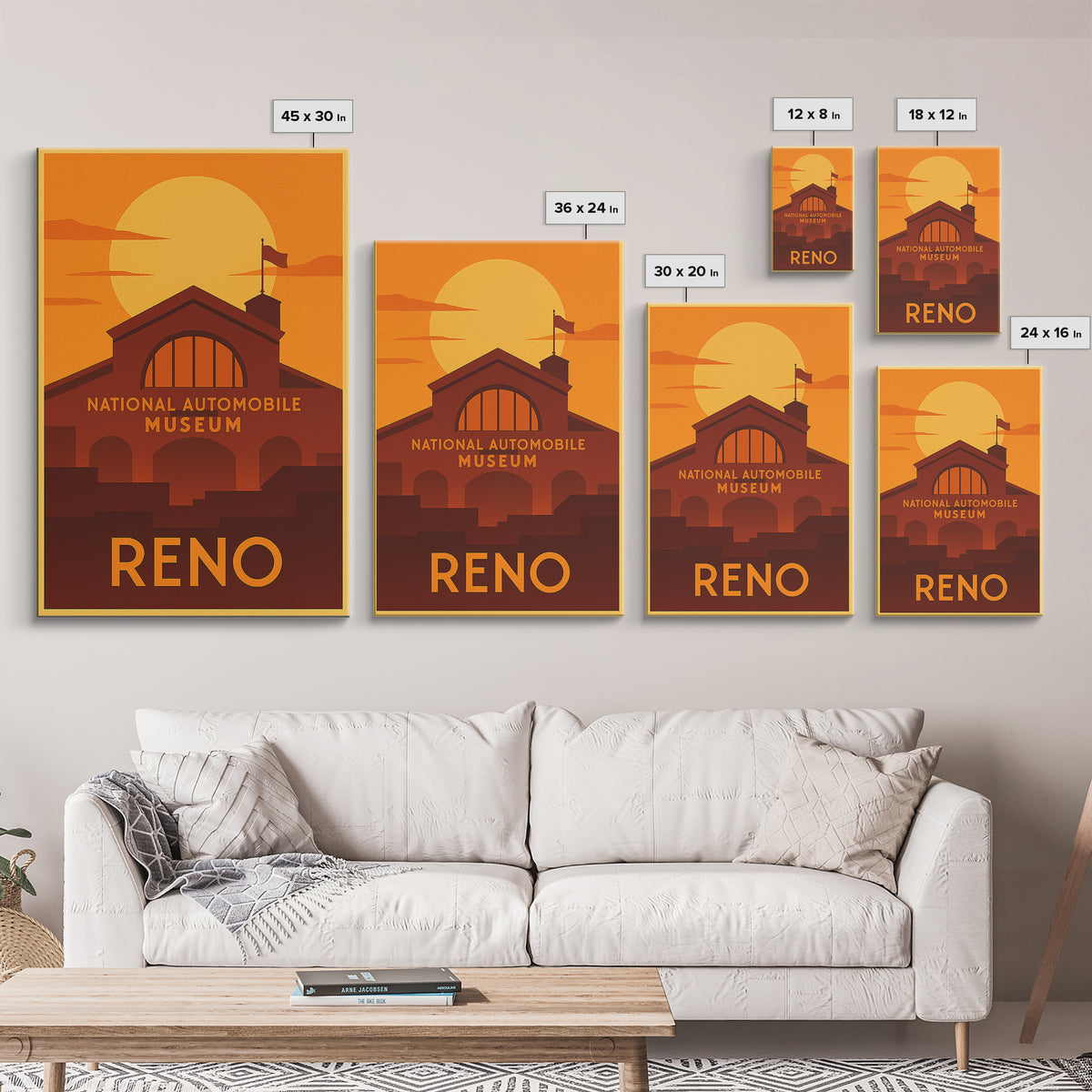 Reno Travel Poster, Canvas Print, Gold Art Deco Poster Art, Reno Travel Art, Travel Art Print, City Travel Prints, Eclectic Wall Decor