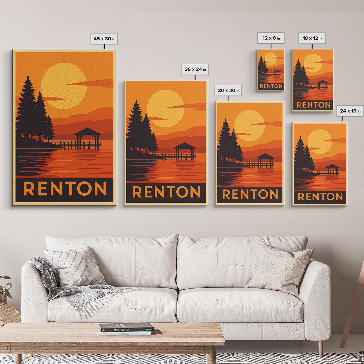 Renton Travel Poster, Canvas Print, Golden Travel Poster Art, Renton Art Print, Travel Art Print, Fine Art Print, Travel Poster Art