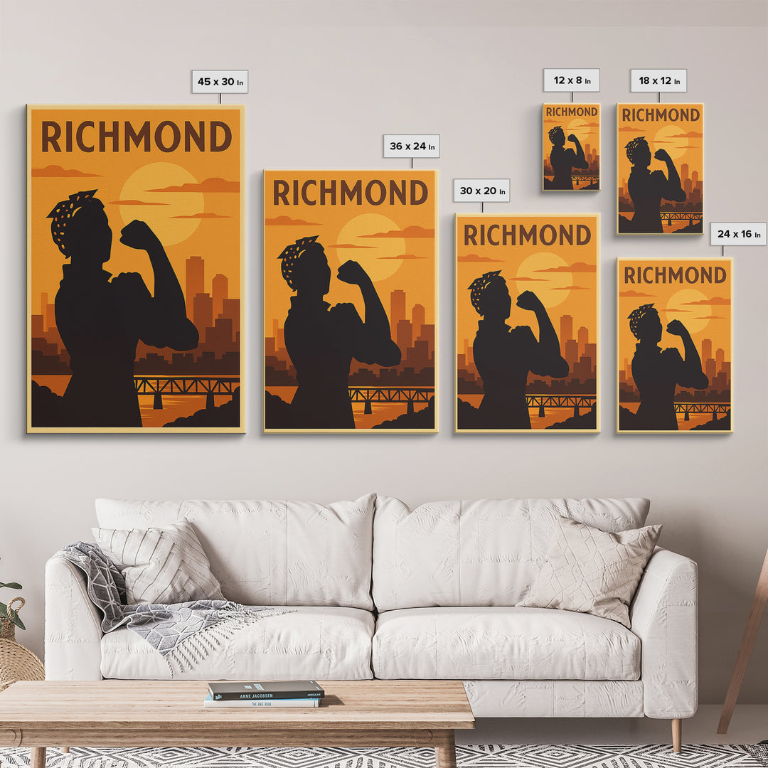 Richmond Virginia Travel Poster, Canvas Print, Golden Travel Poster Art, Richmond Wall Art, Travel Art Print, Travel Poster Art, Wall Art