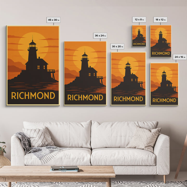 Richmond Travel Poster, Canvas Print, Warm Sunset Silhouette Art, Richmond Art Print, Home Office Decor, Travel Wall Art, Travel Poster Art