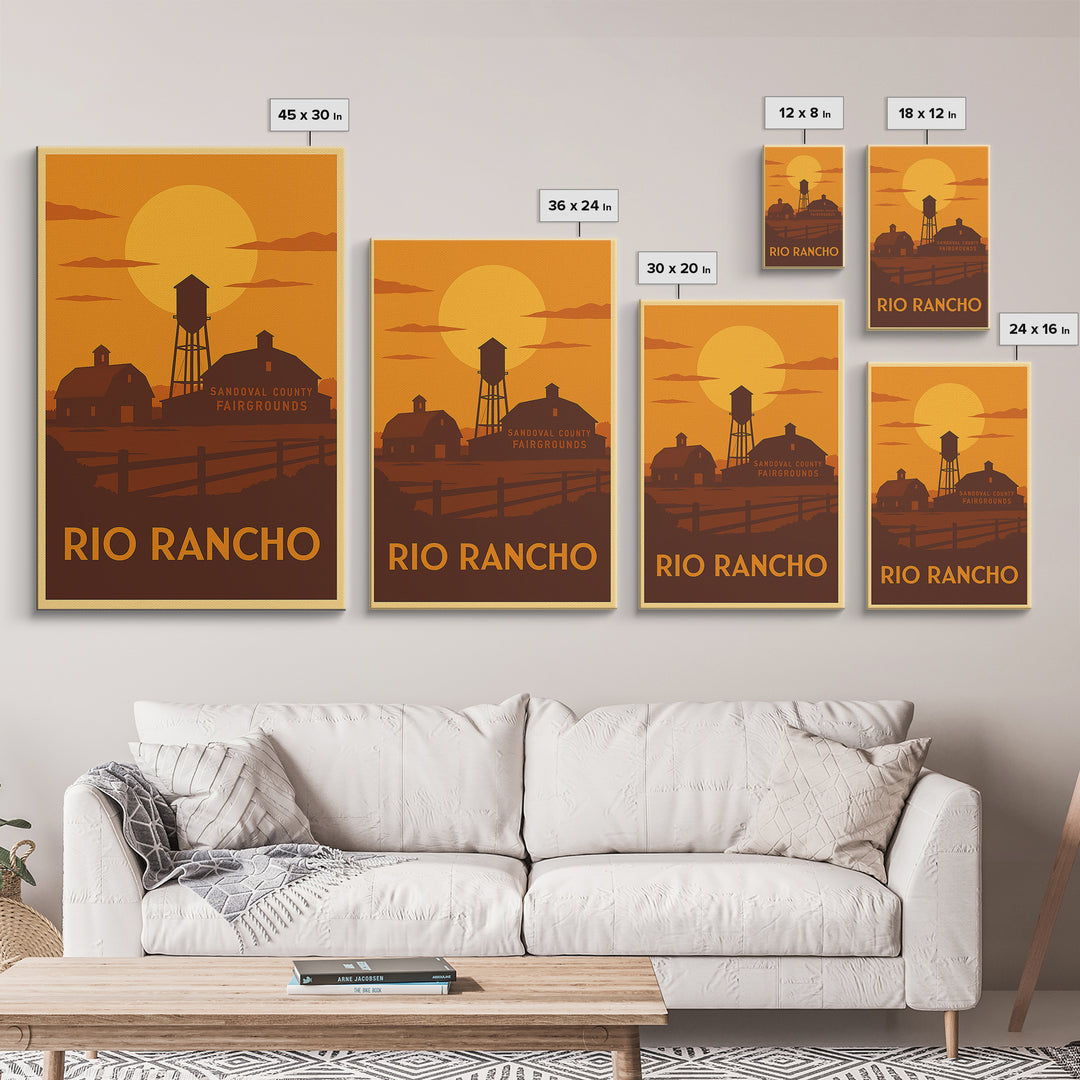 Rio Rancho Travel Poster, Framed Canvas Print, Warm Sunset Silhouette Art, Rio Rancho City Art, Travel Poster Art, Home Office Decor